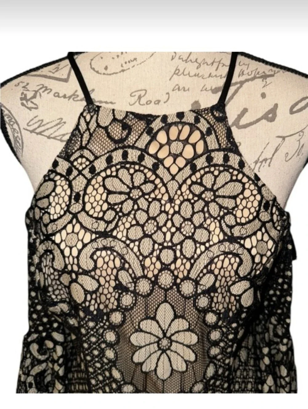 VENUS Black Lace Cold Shoulder Top Size 6 Off-Shoulder Nude Black Lace Medium